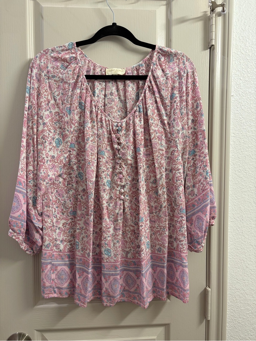 Cynthia Rowley Pink Floral Button-Front Peasant Tunic